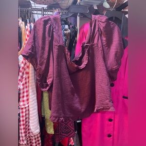 Torrid Size 6 Violet Cinched Crop Top Puffed Sleeves NWT